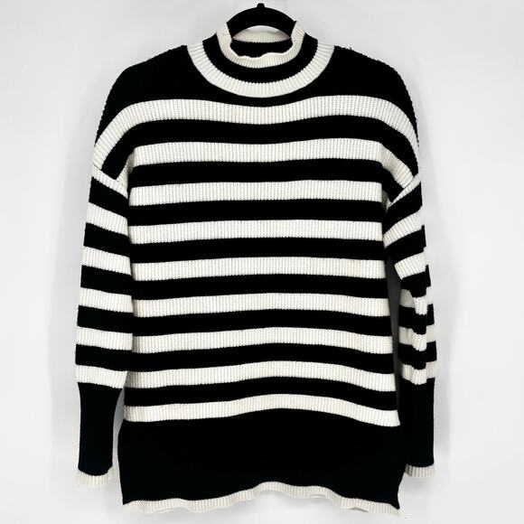 Philosophy Mock Neck Black and White Striped Oversized Sweater Size S - Picture 1 of 6